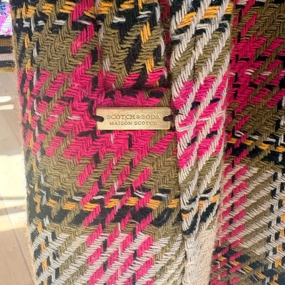 Scotch & Soda Mustard, Pink & Black Plaid Pea Coat - Picture 4 of 4